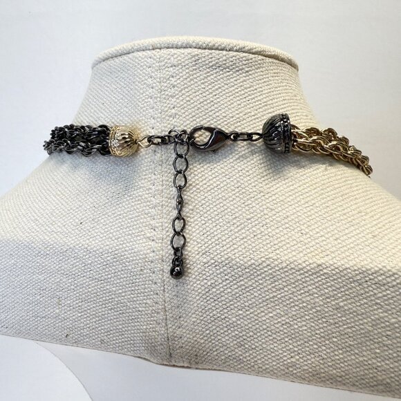 Two Tone Twisted Tassel Necklace Black Gold-Tone Long Length Adjustable - Picture 6 of 7
